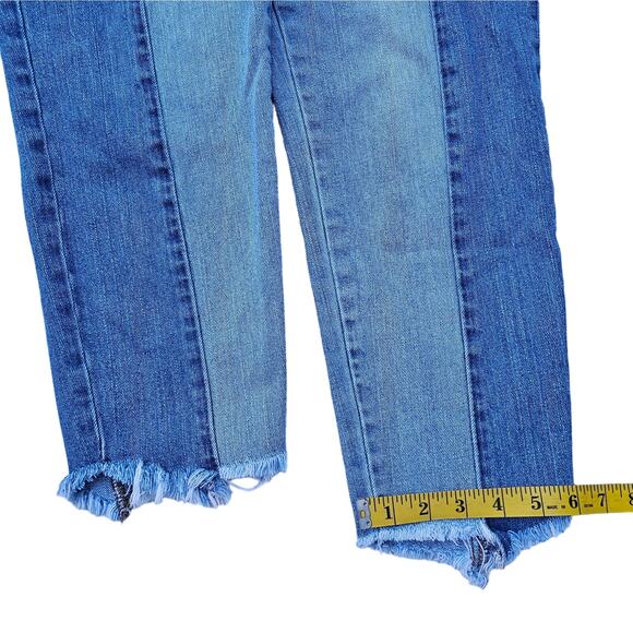 Two Tone Stretch Denim Jeans American Eagle Sz 6 Vintage Hi-Rise Crop Button Fly - Picture 4 of 10